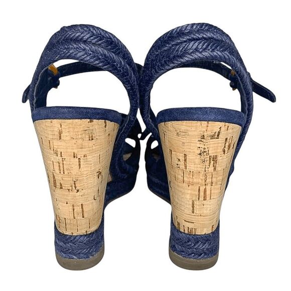 Prada Logo Blue Suede Bow Platform Espadrilles EU 37 Slingback Buckle Wedges - Picture 9 of 10